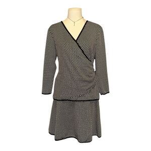 Max Edition, Black White Polka Dot Wrap Dress Knee-Length 2 Piece, Size X-Large